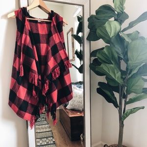 Buffalo Check Sleeveless Cardigan with Hood